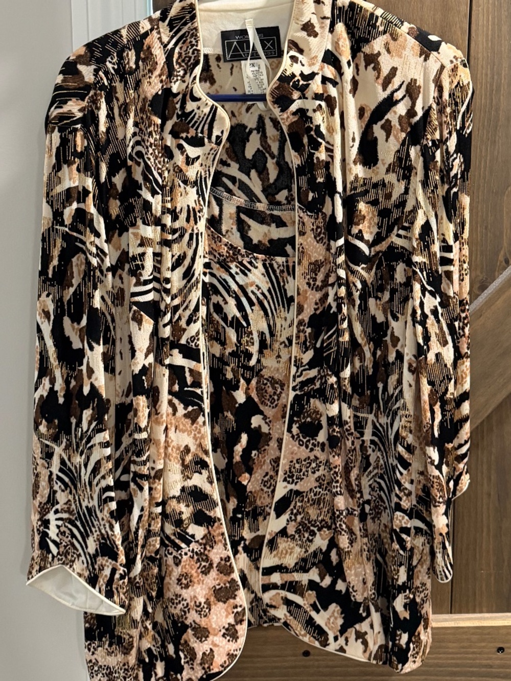 Alex Evenings Women's Twinset | Size 2X | Animal Print Jacket & Shell Set | Gold
